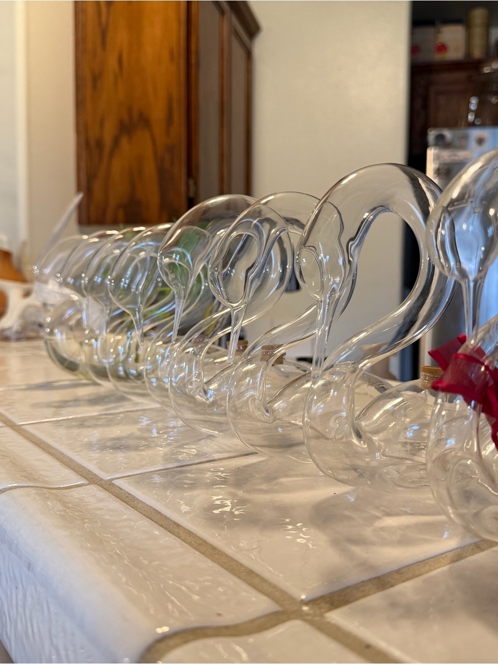 Vintage hang blown glass swan bud vases